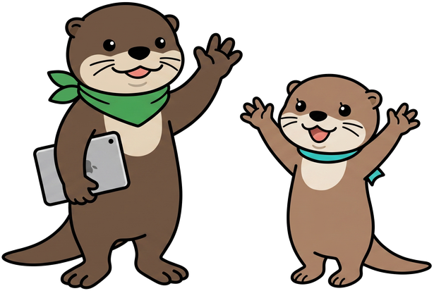 給与ナビのマスコット ナビとミントが手を振って無料登録を案内
